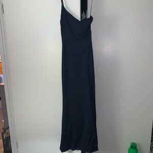 One shoulder navy maxi dress
